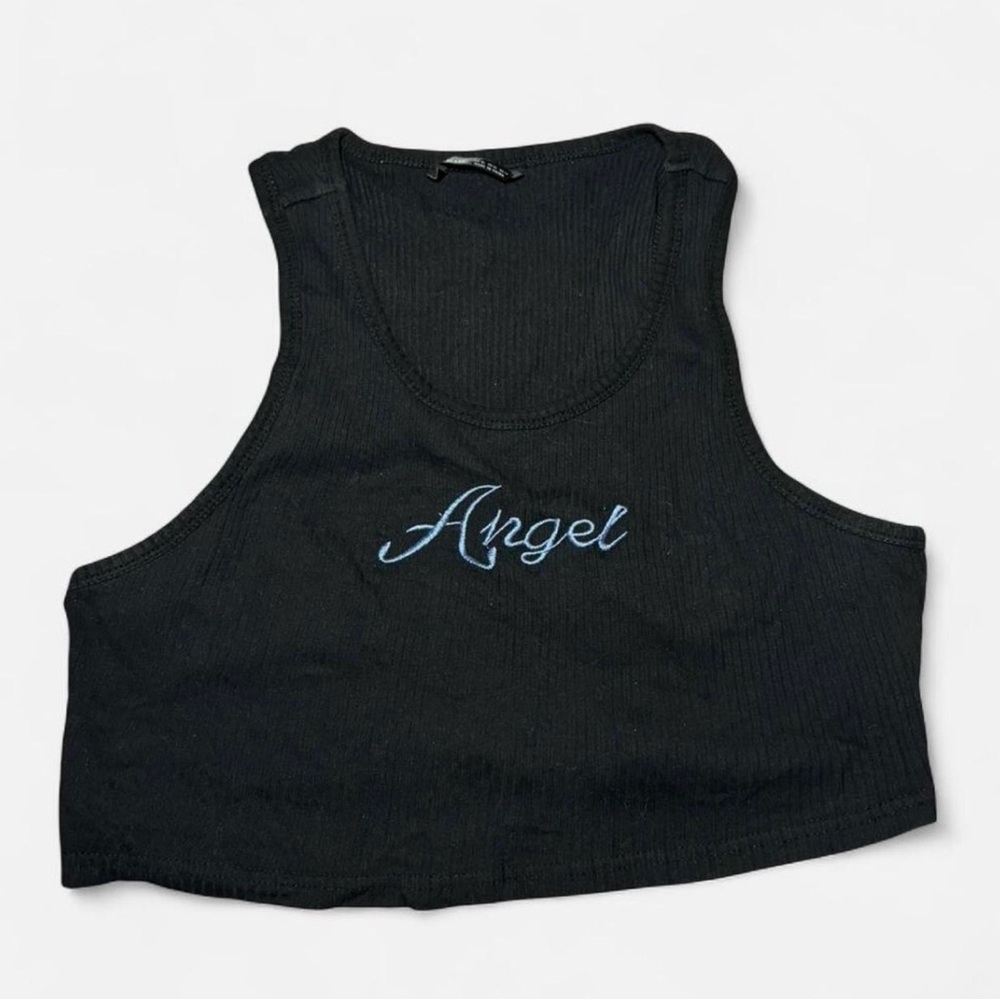 Black Tank Top with “Angel” Embroidery